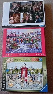 3 New 1000 Piece Jigsaws Crazy Cats Downton Abbey & Market Square New  • £21