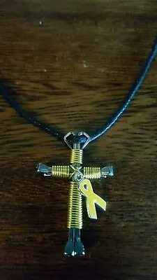 Awareness Ribbon Yellow Horseshoe Nail Cross Necklace Buy 4 Get 1 FREE!! • $8.99