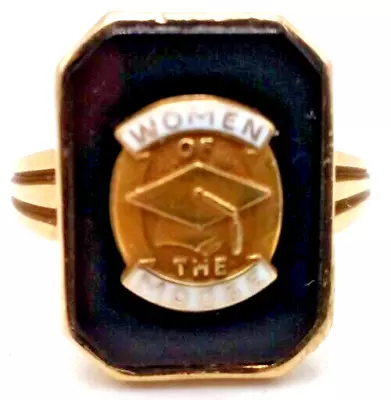 10k Gold Women Of The Moose Genuine Natural Black Onyx Ring W/ Enamel Size 8 1/4 • $549.27