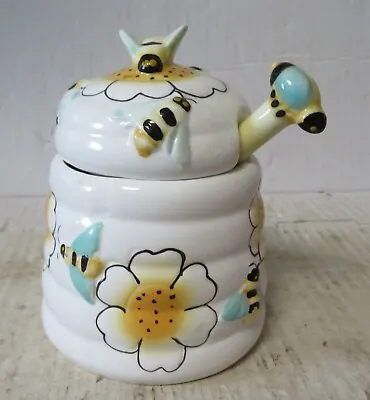 Vintage Honey Pot Jar With Dipper Bees Ceramic • $27.96