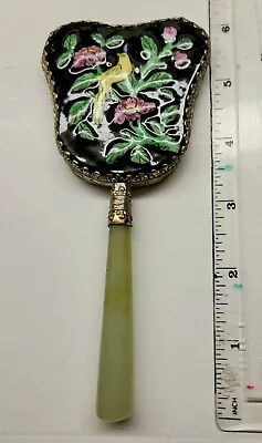 Chinese Collectors Hand Mirror With Jade Handle Porcelain Inset • $16