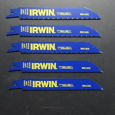 $28.85 • Buy 5 X IRWIN Wood & Metal Cutting 6 - 150mm - 10 TPI Reciprocating Saw Blades