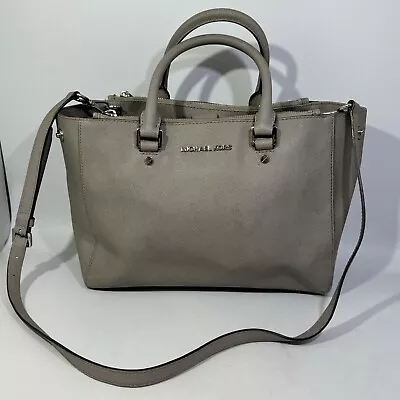 Michael Kors Leather Selma Handbag Tote Purse Gray W/ Crossbody Strap • $49.99