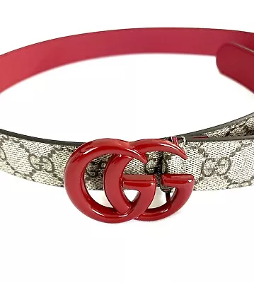 $595 Brand New 100% Auth Gucci Men's Interlocking G Canvas Belt Red Buckle 95/38 • $399