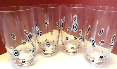 Set-4 Leonardo Murano Millefiori Glass Tumblers Black & White Eye Dots • $69.95