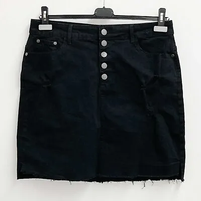 City Chic Black Denim Distressed Corset Skirt UK14 • £15