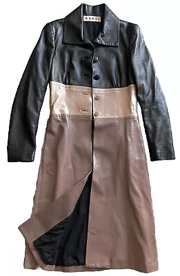 MARNI⚡Two Tone Colorblock Leather Long Coat Size 40IT/Medium  • $499.99