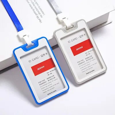 £1.62 • Buy ID Badge Holder Hard Bus Pass Plastic Card Case Slim Lanyard Protector Durable