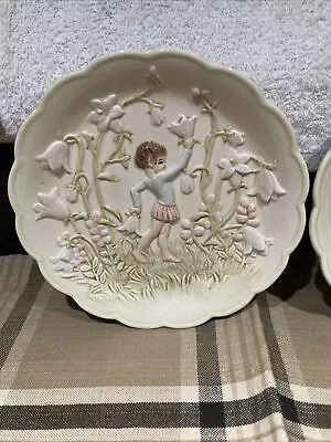 2 Andrea Sadek Vintage Fairy Elf Pixie  Enchanted Woods Cottage Plates 1 Chipped • $20.79