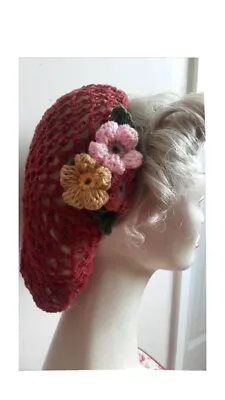 £16 • Buy Pretty Rust Snood Crochet 1940s Hair Net Flower Vintage Style Accessory