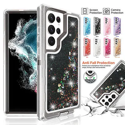 $16.89 • Buy Liquid Glitter Clear Defender Hybrid Case For Samsung S23+ S22 S21 S20 S10 S9 S8