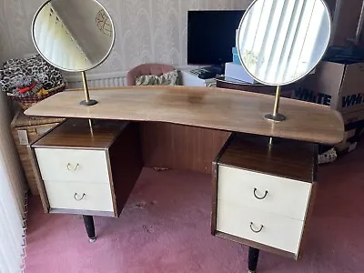 1950’s Vintage G Plan E Gomme Light Oak And Chinese White Curved Dressing Table • £100