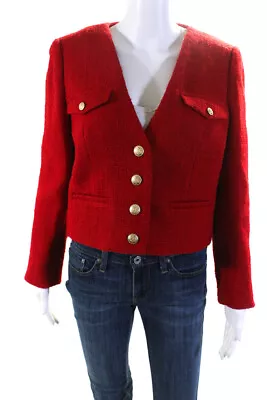 J Crew Womens Wool Blend V-Neck Long Sleeve Button Up Blazer Jacket Red Size 8 • $34.99