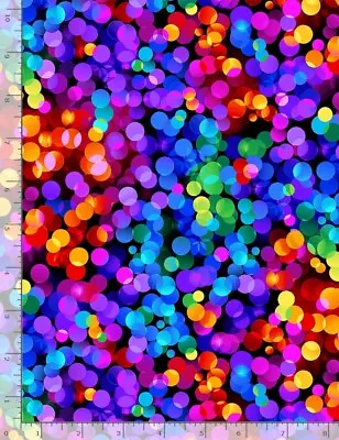 Butterfly Magic Fabric - Rainbow Multi Dots On Black - Timeless Treasures YARD • $10.98