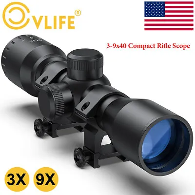 CVLIFE 3-9x40 Compact Rifle Scope 223/ 308/ 1022/ Crossbow GunScope W/Ring Mount • $42.99