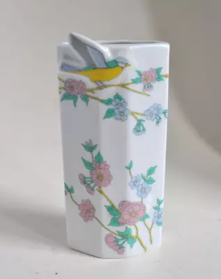 Vintage Wall Hanging Vase. Ceramic. Floral. Blue Tit And Flowers. Pastel Colours • £5