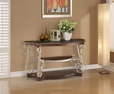 Sofa Table Marble Top MDF Birch Shelf Metal Legs 54Lx20 • $421.22