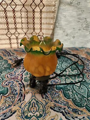  Tiffany Style Tulip Flower Lamp Bronze Monkey Amber Green Night Light Long Cord • $25