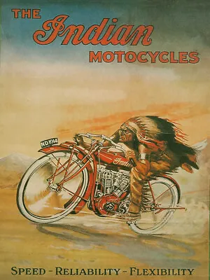 Vintage Indian Motorcycle Ad Reproduction Steel Sign Man Cave Decor • $19.99