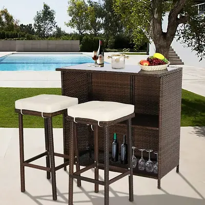 Outdoor Patio Bar Set 3 Pc Furniture Bar With Stools White • $129