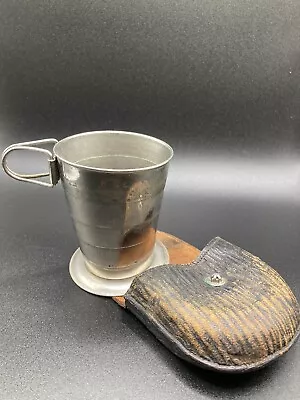 Early 1900s Collapsible Telescoping Metal Drinking Cup Original Leather Case • $37.95