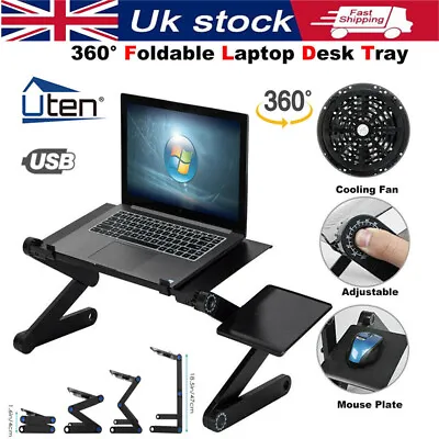 Portable Adjustable Laptop Table Computer Desk Notebook Tray Stand Cooling Fans • £17.99