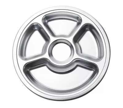 4-Pack Round Food Serving Tray Reusable Compartment Stainless Steel Metal Plates • $24