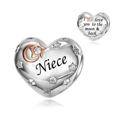 $31.99 • Buy S925 Silver & Rose Gold Love You To Moon & Back Niece Charm -YOUnique Designs