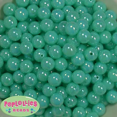 12mm Neon Mint Acrylic AB Miracle Style Bubblegum Beads Lot 40 Pc Gumball • $6.50