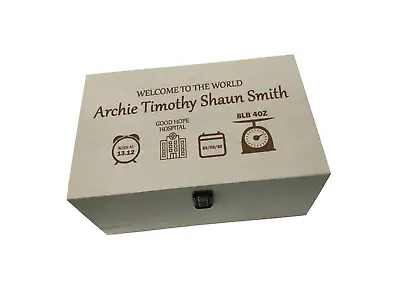 £19.99 • Buy New Baby Personalised LARGE Wooden Memory Box, Engraved Keepsake, Christening
