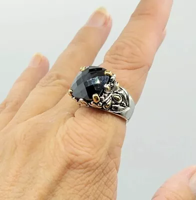 Vtg Sz 6 Ring Lg Black Cubic Zirconia Gothic Medieval Gothic Fashion Jewelry • $49.99