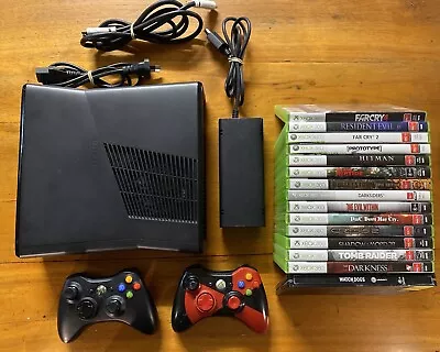 $121.81 • Buy Microsoft Xbox 360 S Slim 250GB Matt Black Console Bundle 15 Games 2 Controllers