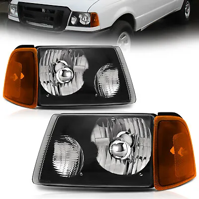 Fits 2001-2011 Ford Ranger Black Headlights+Amber Corner Turn Signal Lamp Pair • $73.99