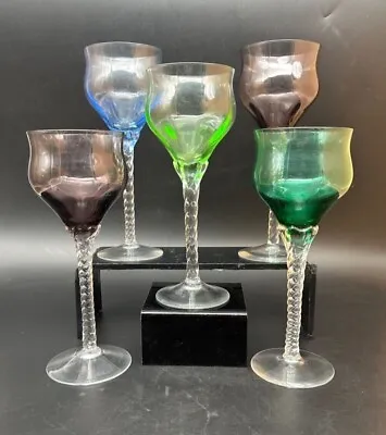 Set Of Five Coloured Tulip Shape Wine Glasses • £24.99