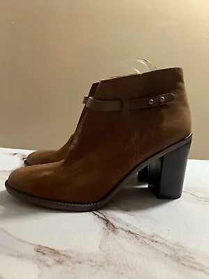 Franco Sarto Women's Elvis Nubuck Suede Ankle Booties Front Split Brown Size 9.5 • $55