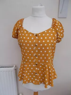 LovelY Blouse By DOROTHY PERKINS  Uk 16  Mustard / White  Short Sleeves • £4