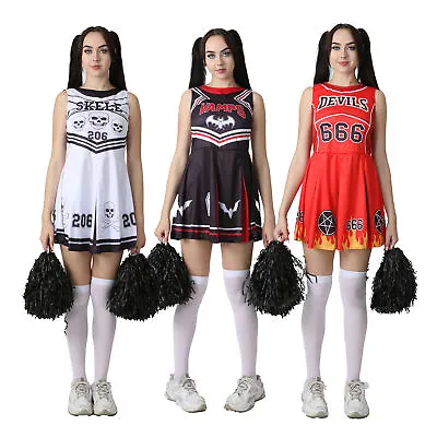 Girls Halloween Cheerleader Fancy Dress Costume Vampire Devil Skeleton Cute Kids • £11.99