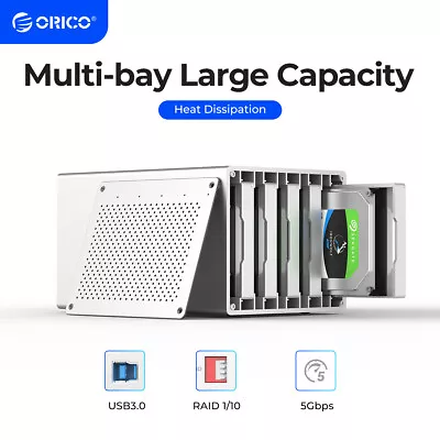 ORICO 4/5 Bay External Hard Drive Enclosure USB3.0/Type C For 2.5/3.5'' HDD SSD • $151.99