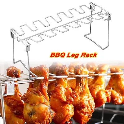 BBQ Chicken Leg Wing Rack For Grill Smoker Oven Steel Vertical Roaster Stand US • $3.83