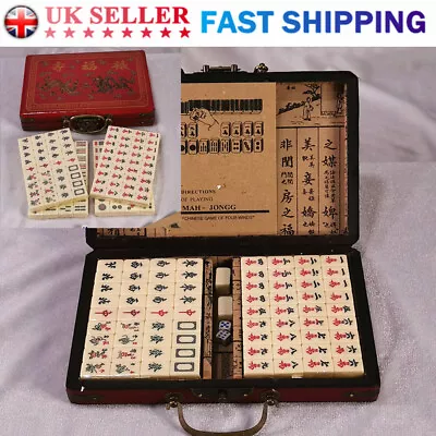 Chinese Vintage Mahjong 144 Tiles Set Milky Mah-Jong Board Games W/Leather Box • £35.99