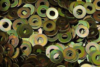 (500) Hardened 3/8  USS Flat Washers - Grade 8 - Yellow Zinc Plated - Thru-Hard • $29.99