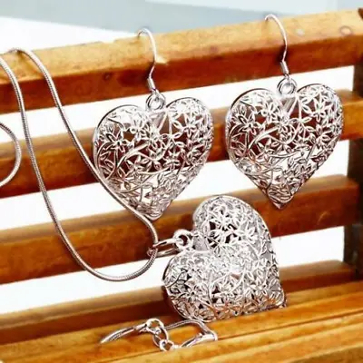 Hot 925 Sterling Silver Heart Necklace Earring Jewelry Set Fashion Women Charm • $2.85