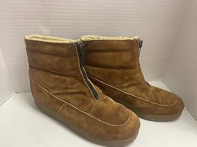 Mens 10.5 Brown Suede Sherpa Lined Boot Vintage Hush Puppies Calvary • $84.99