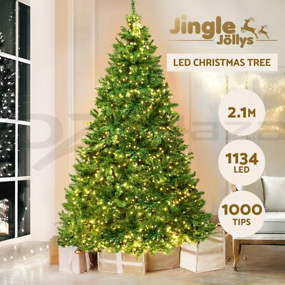 Jingle Jollys Christmas Tree 2.1M With 1134 LED Lights 8 Modes Warm White Green • $109.95