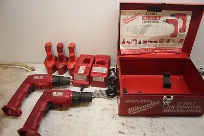 VNTG Milwaukee 12V HI TORQUE DRIVER DRILL(X2) BATT(X3) Metal Box Charger(X2) • $86.22