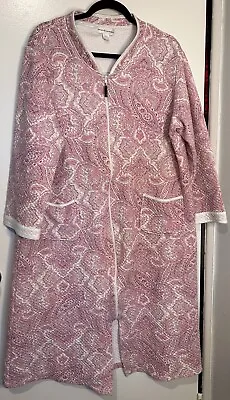 MISS ELAINE Pink FLORAL PRINTED Cotton Polyester Full ZIP  LONG ROBE  SIZE Xl • $20