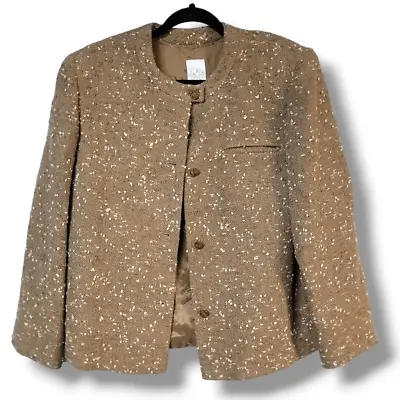 JOAN DAVID Beige White Boucle Lined Blazer Jacket Wool Blend 12/46 VINTAGE • $39.99