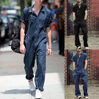 Newest Men Short Sleeve Overalls Pants Casual Comfortable Lapel Workwear • $40.24