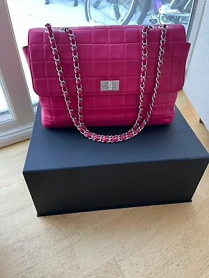 £1649 • Buy Chanel Fushia Chocolate Bar Mademoiselle Lock,Jumbo Single Flap Bag,Cert A4U Inc