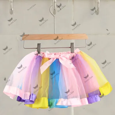 Cute Girls Rainbow Tutu Skirt Multicoloured Ballet Dance World Book Day Costume • £4.99